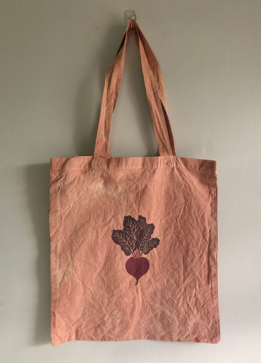 Plant dyed + block printed Organic Cotton Tote Bag